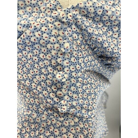 Princess Polly Blue Floral Crop Top Size 4 Small Puff Sleeve Button Peplum Jamia - Picture 7 of 12